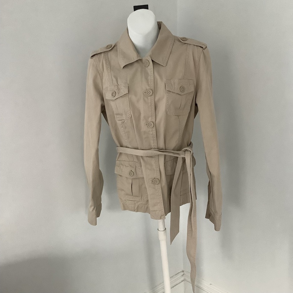 GAP Khaki Short Belted Military Trench Coat Sz. M